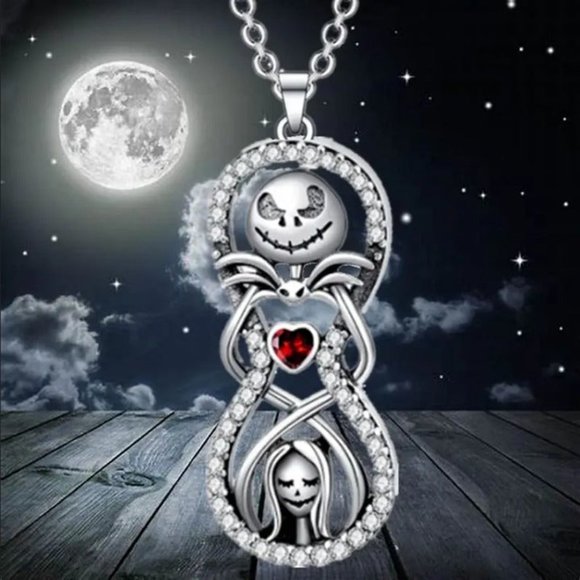 1ct Diamond 14K White Gold Nightmare Before Christmas Necklace Womens Silver NEW - Picture 1 of 6